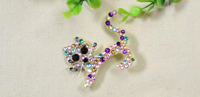 How to Make a Lovely Acrylic Rhinestone Cat Brooch Gift for Your Children