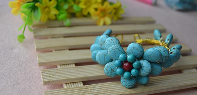 How to Make a Turquoise Beaded Daisy Flower Wire Cuff Bracelet