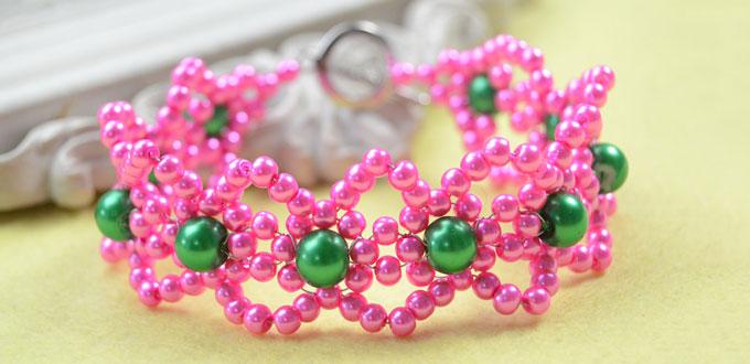 How to DIY Pink Freshwater Lace Pearl Bracelet with Green Pearl Beads