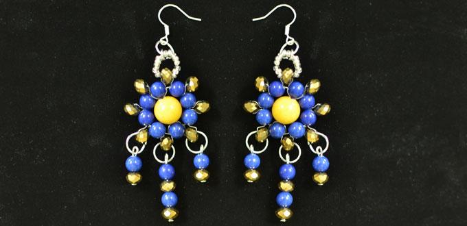 Instructions on Making a Pair of Blue-and-gold Drop Chandelier Earrings