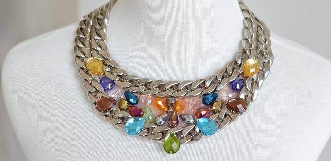 Easy Tutorial on How to Make a Chain Statement Necklace with Multi Colored Beads