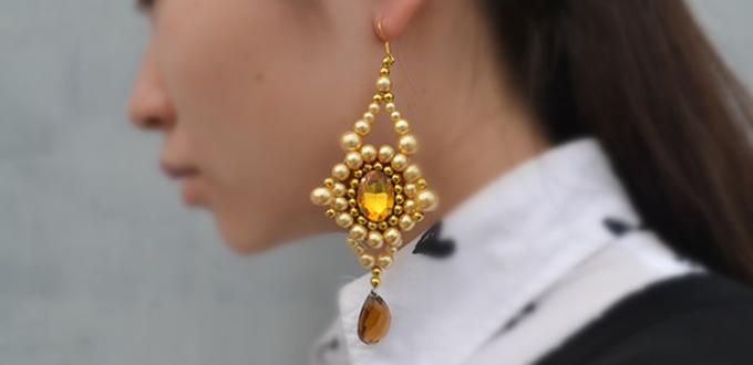 How to Make Vintage Gold Beaded Drop Earrings with Pearl Beads and Acrylic Stones