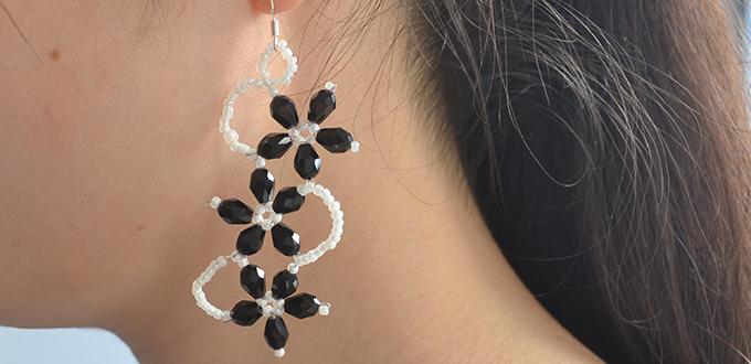 How to Make a Pair of Black Beaded Flower Drop Earrings at Home