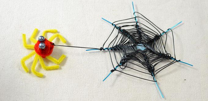 How to Make an Artificial Black Spider Web and a Yellow Spider for Halloween Decoration