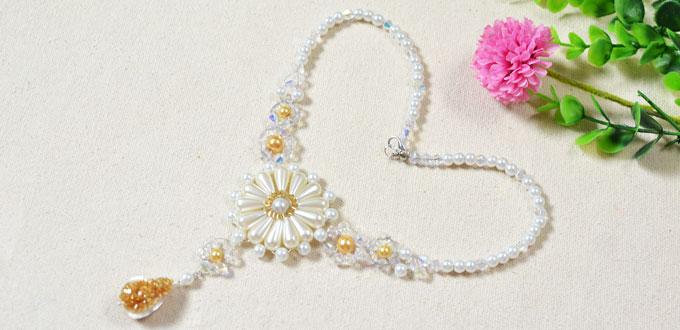 How to Make a Beaded Flower Statement Necklace Pattern with Pearl Beads