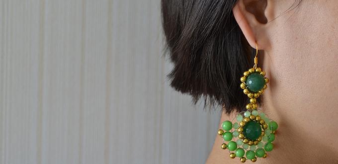 How do You Make Gold and Green Round Drop Earrings with Gemstone Beads