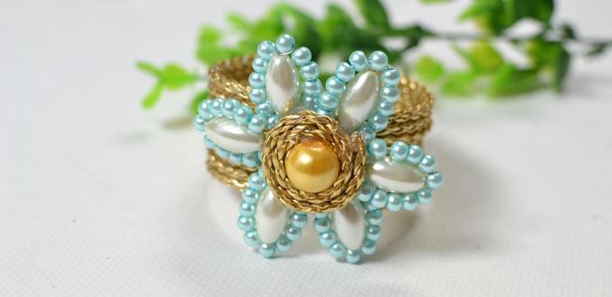 How to Make a Flower Bangle Cuff Bracelet with Pearls and Leather Cords at Home
