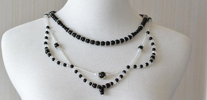 DIY Jewelry Set - How to Make a Three Strand Black Necklace and Earring Set 