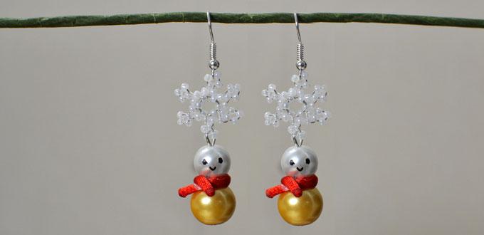 Christmas Jewelry Idea – How to Make Snowman Earrings with Seed Bead Snowflake Pattern 
