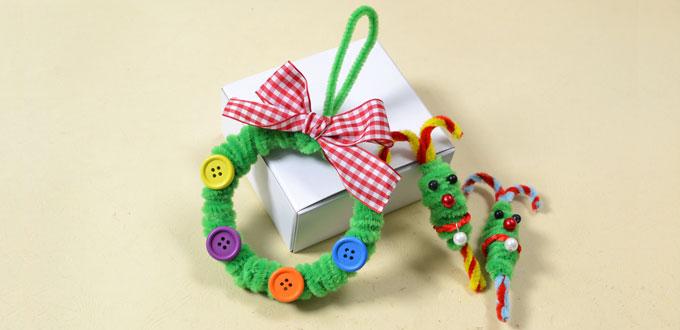Cute Christmas Door Decoration Ideas on Making a Green Chenille Stems Wreath with Buttons Dotted 