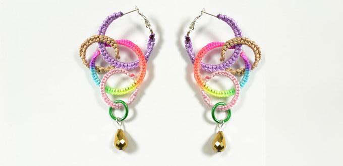 How to Make a Pair of Colorful Woven Thread Earrings in an Easy Way 