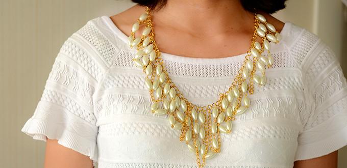 How to Make a Golden Chain and Beige Pearl Cluster Necklace