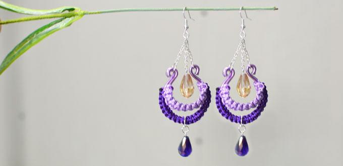 How to Make a Pair of Purple Color Thread Wrapped Earrings Step by Step 