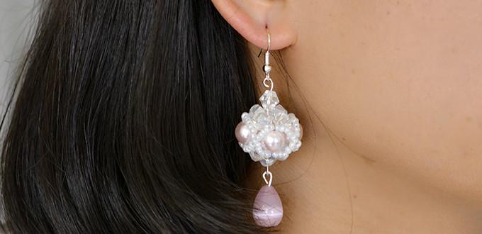 How to Make a Pair of Small Pink Beaded Ball Dangling Earrings