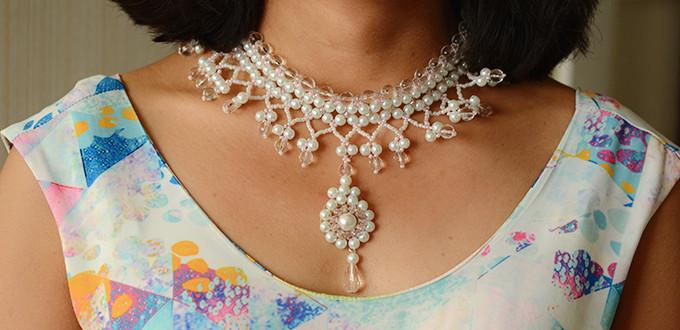 Pandahall's Free Tutorial on Making a Pink and White Bridal Pearl Statement Necklace with Pendent 