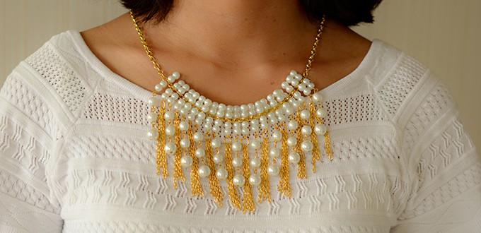 How to Make a Gold Chain Necklace with Chain Tassels and Pearl Dangles 