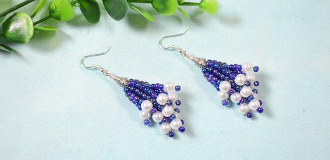 How to Make Cluster Earrings with Purple Seed Beads and White Pearls