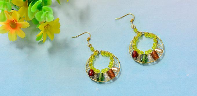 How to Make a Pair of Yellow Hoop Earrings with Wires and Beads
