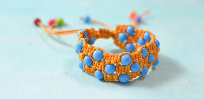 How to Make an Orange Square Knot Friendship Bracelet with Blue Acrylic Beads 