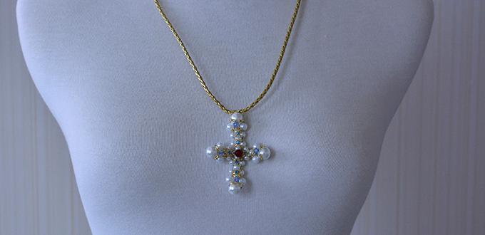 How to Make a Pearl Cross Pendant Necklace with Leather Cord
