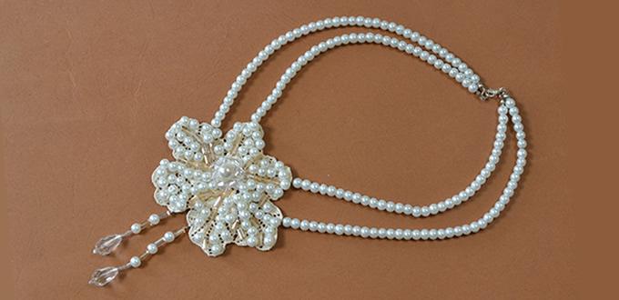 Pandahall Tutorial on How to Make a Two Strand Pearl Flower Necklace