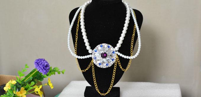 How to Make a Muti-Strand White Pearl and Golden Chain Necklace