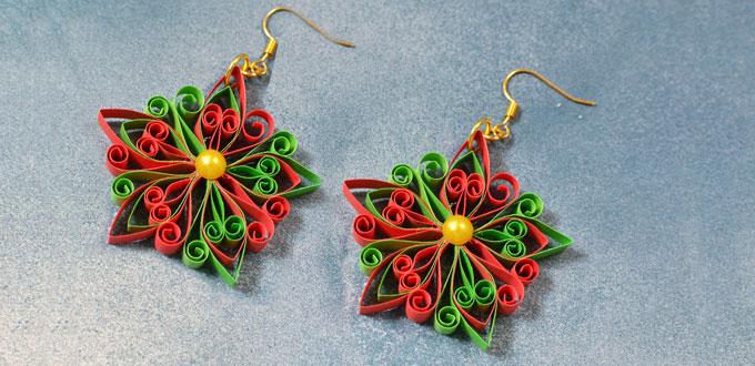How to Make a Pair of Red and Green Star Quilled Paper Earrings