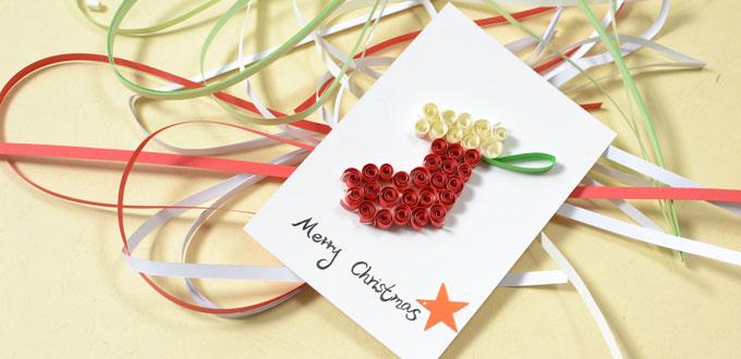 How to Make a Merry Christmas Card with Paper Quilling Stocking 