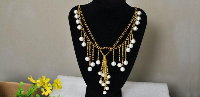 How to Make a Double Strand Gold Chain Necklace with Tassels and Pearl Dangles 