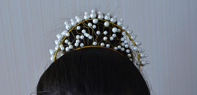 Pandahall Tutorial - How to Make a White Pearl Wedding Crown Headband 