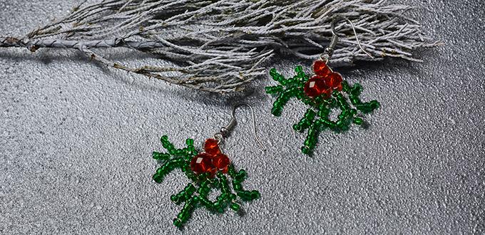 How to Make Christmas Beaded Earrings with Green and Red Glass Beads