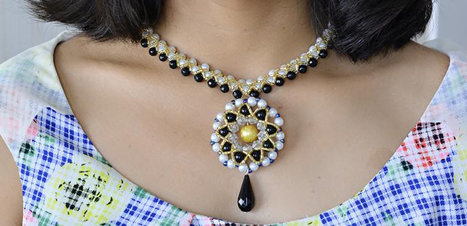 How to Make a Large Pendant Necklace with Pearl and Glass Beads 