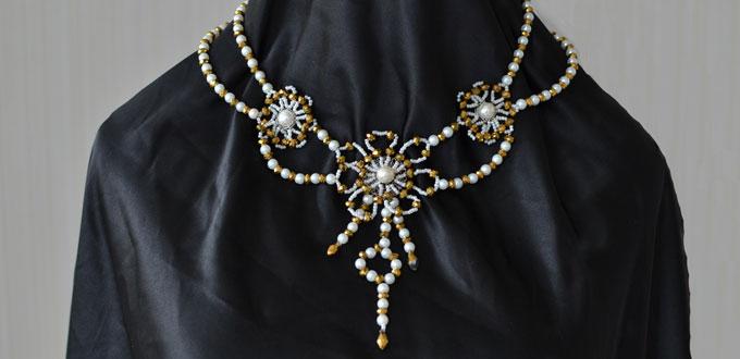 How to Make a Two-Strand Golden and White Pearl Flower Necklace