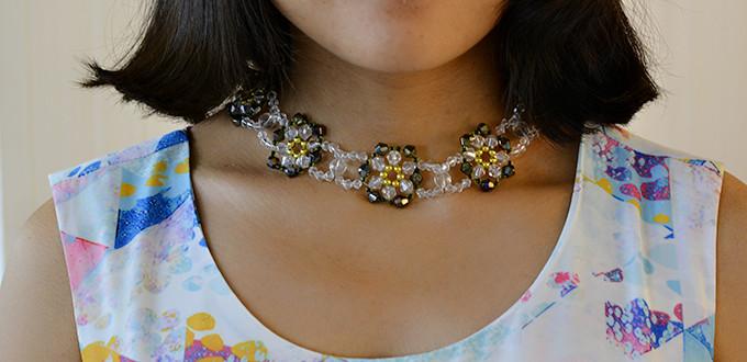 How to Make a Charming Glass Beaded Flower Statement Necklace with Ribbon Strand