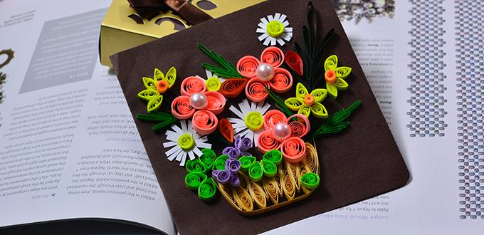 How to Make a Beautiful Quilling Paper Flower Basket for Cards Step by Step 
