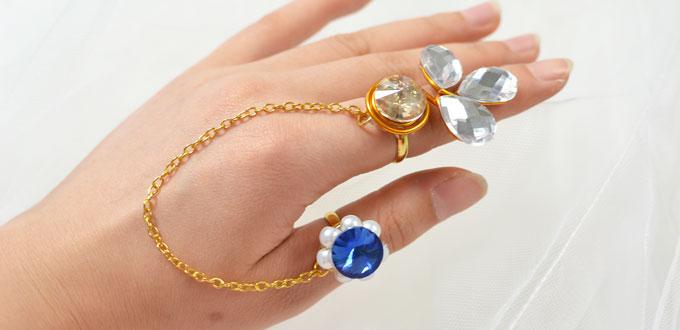 How to Make Personalized Wire Wrapped Rhinestone Rings with Gold Chain Linked 