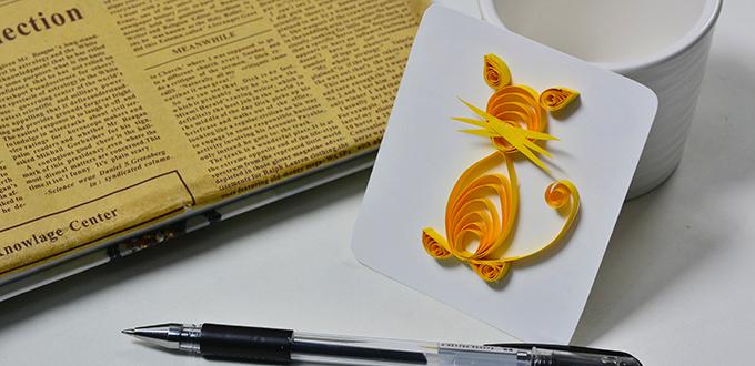 Family Craft Project - How to Make a Cute Yellow Quilling Paper Cat 