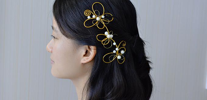 How to Make Easy Golden Wire Wrapped Hair Accessories with Pearl Beads 