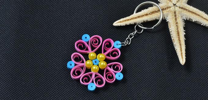 Pandahall Video Tutorial - How to Make a Pink Quilling Paper Flower Keychain 