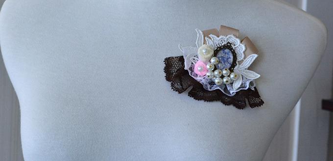 How to Make Cheap Lolita Brooches with Lace Trim and Pearl Beads 
