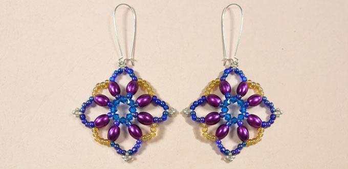 How to Make a Pair of Elegant Square Beaded Flower Drop Earrings Step by Step 