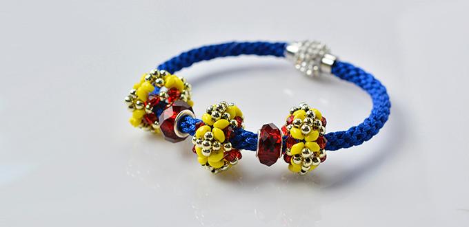 How to Make Blue Nylon Threads Kumihimo Bracelet with European Beads Decor 