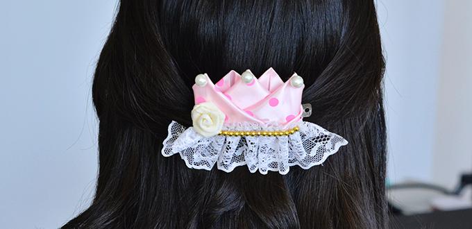 Instructions on How to Make Simple Ribbon Hair Clips with White Lace Trim