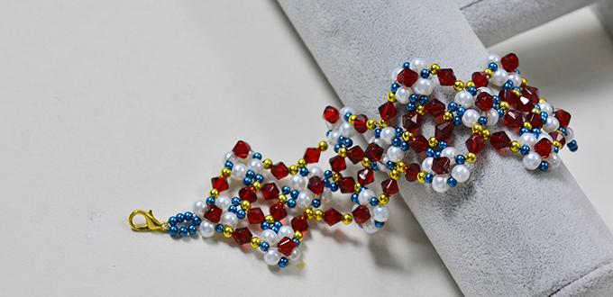 How to Make a Red Square Beaded Flower Bracelet for Girls 