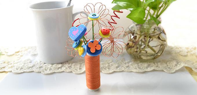 DIY Project for Kids – Making Lovely Buttons and Wire Wrapped Bouquet at Home 