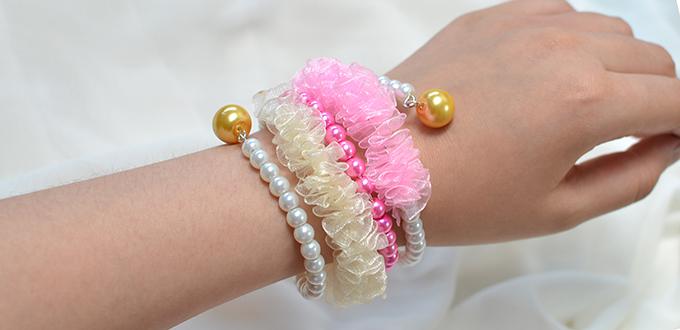 Pandahall Tutorial on How to Make Simple Organza Ribbon Bracelet with Pearl Beads 