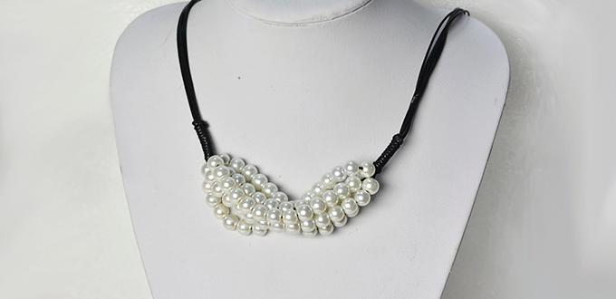 How to Make Delicate White Pearl Beads Pendant Necklace with Faux Suede Cord 