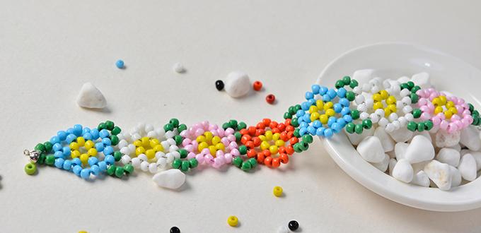 Pandahall Free Instructions on Making Candy Colored Seed Bead Flower Bracelet for Summer 