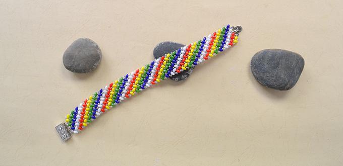 How to Make a Handmade Rainbow 2-Hole Seed Beaded Wide Bracelet for Summer