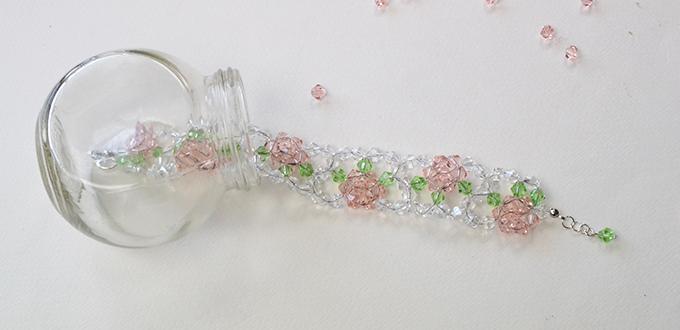 How to Make a Pink and Clear Glass Bead Flower Bracelet for Girls